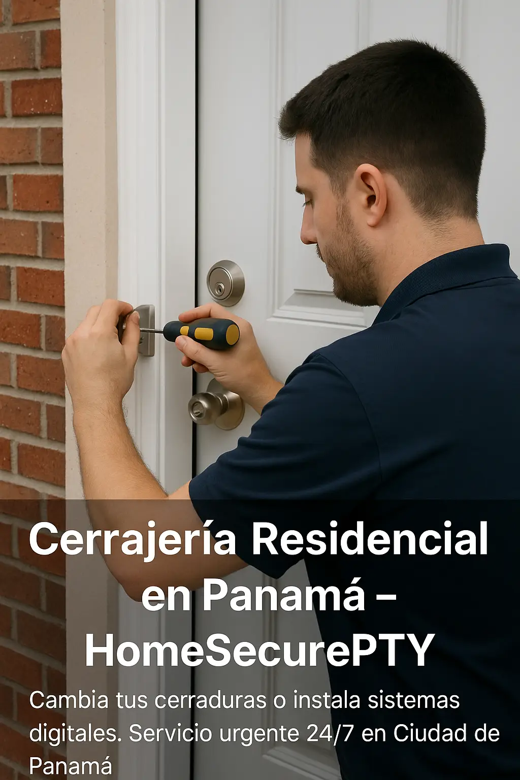 Cerrajero de HomeSecurePTY ajustando una cerradura en una casa en Panamá