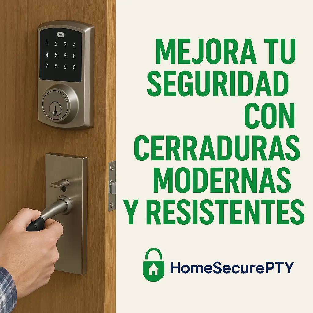 Instalación de cerradura digital moderna en puerta de madera. HomeSecurePTY mejora tu seguridad en Panamá con tecnología resistente.