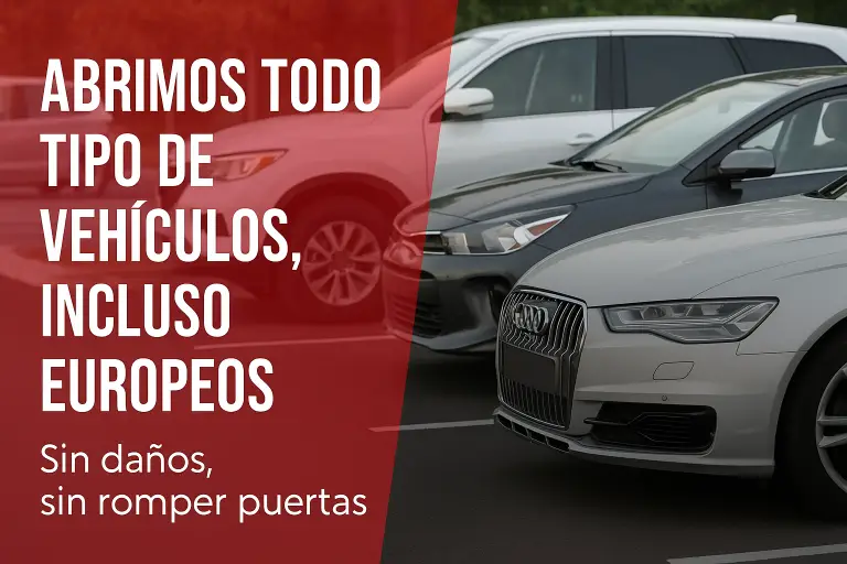 Varios tipos de autos incluyendo marcas europeas, HomeSecurePTY abre vehículos sin causar daños en Panamá.
