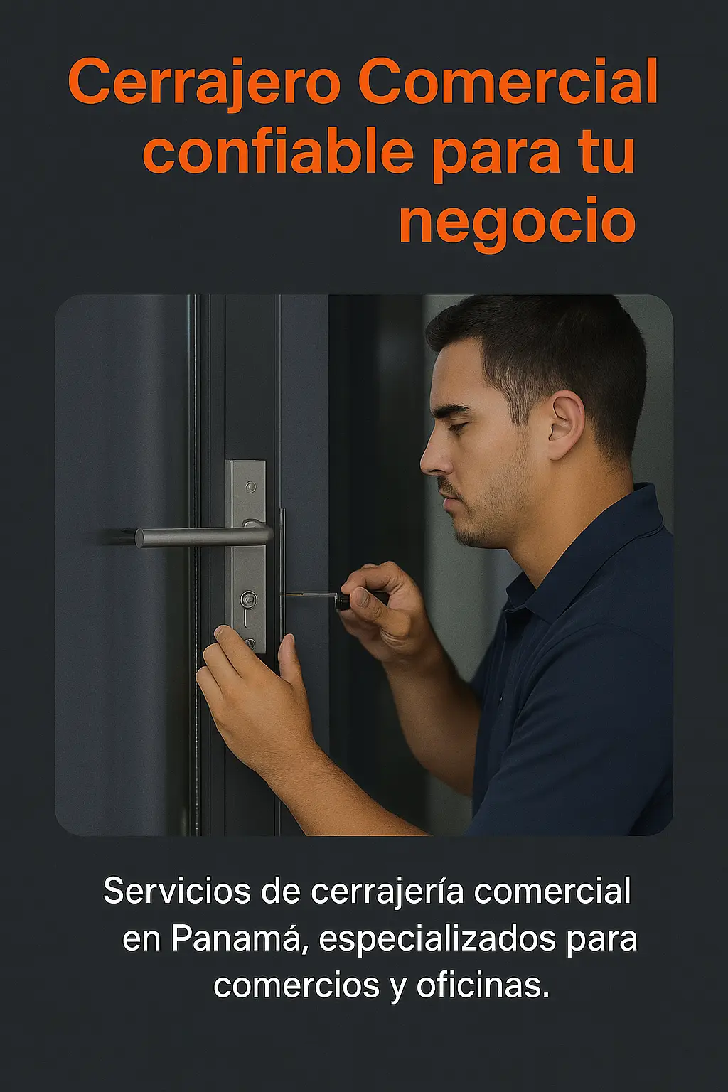 Cerrajero comercial de HomeSecurePTY trabajando en una puerta de vidrio aluminio, profesional.