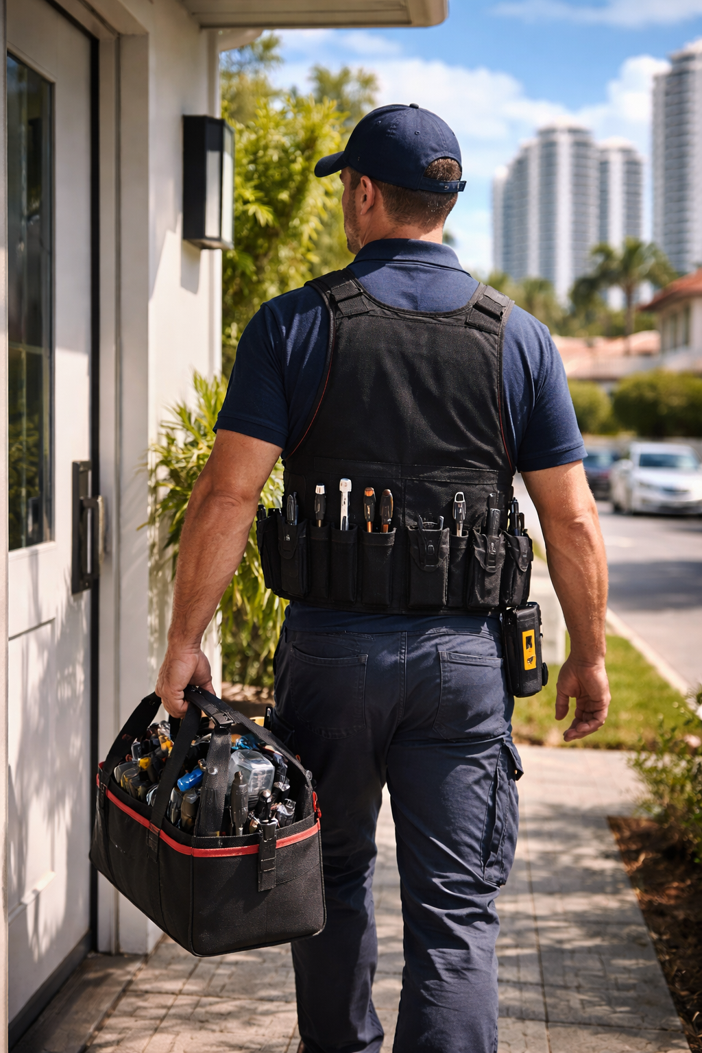 Cerrajero a domicilio en Panamá llegando a puerta residencial